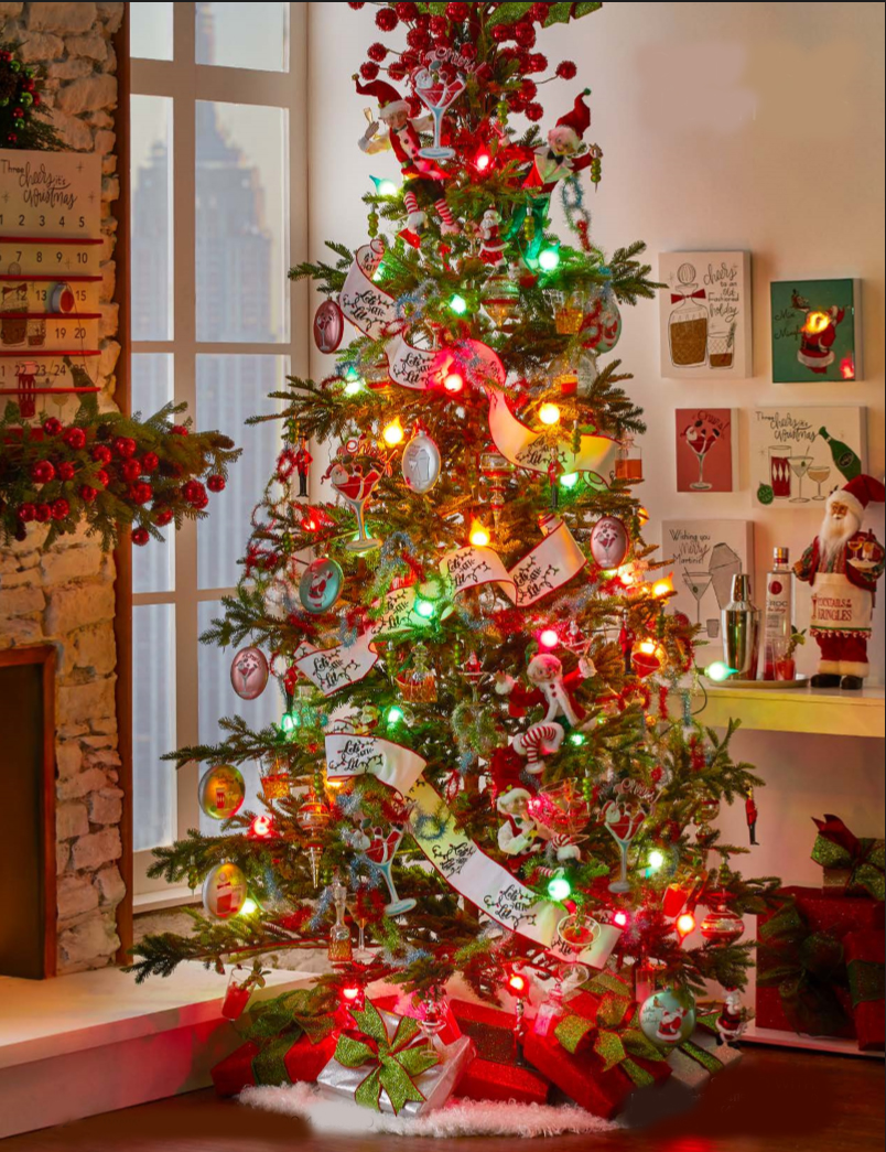 Classic Tidings Tree Ornament Holiday Christmas Xmas Wood Red Retro Rustic VTG 