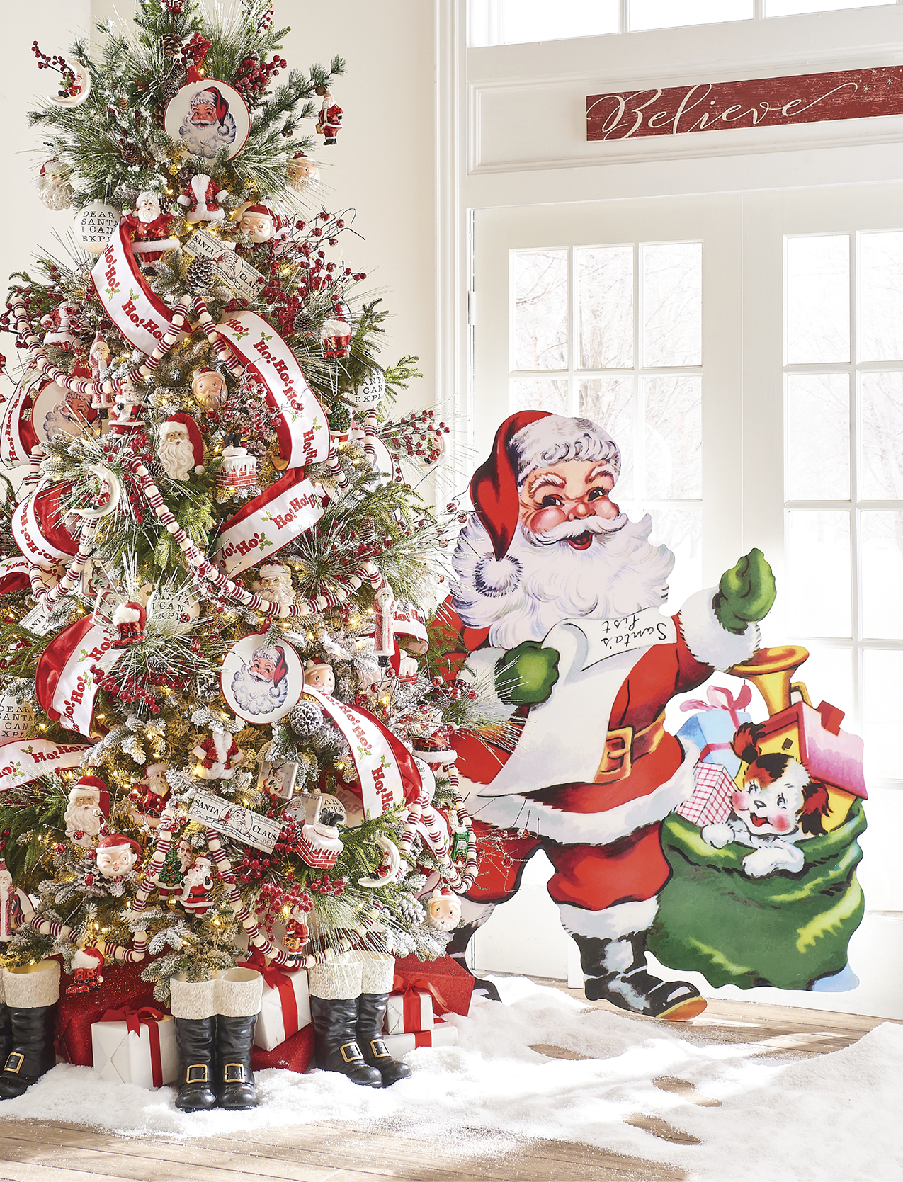 Santa with Evergreen Tree Christmas Ornament Tree Decoration 